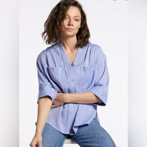 Adroit Atelier Women’s Nala Half Sleeve Blouse Oxford Chambray Blue Size Large